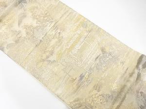 山並みに寺院風景模様織出し袋帯